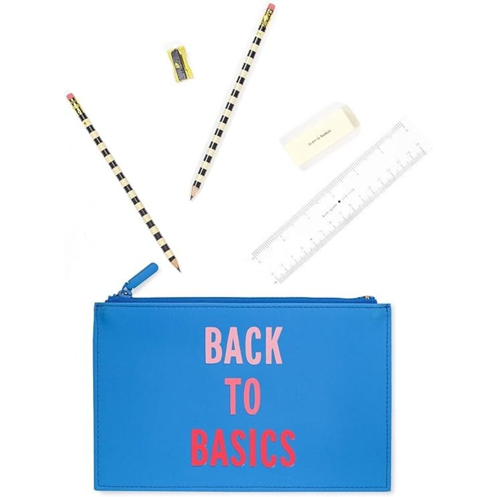 Kate Spade Pencil Case Set Unisex OS Blue New Back to Basics Striped Pouch